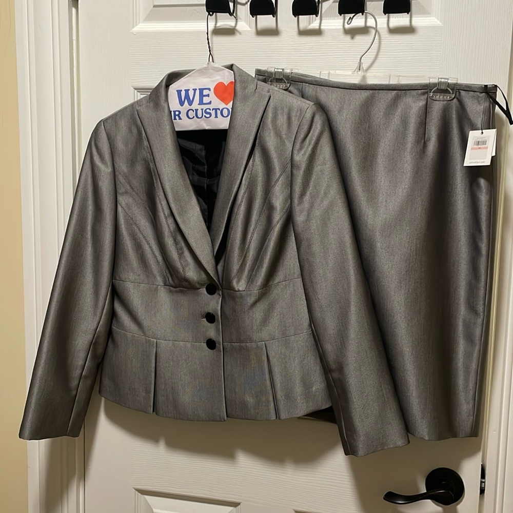 Calvin Klein Metallic Gray Skirt Suit